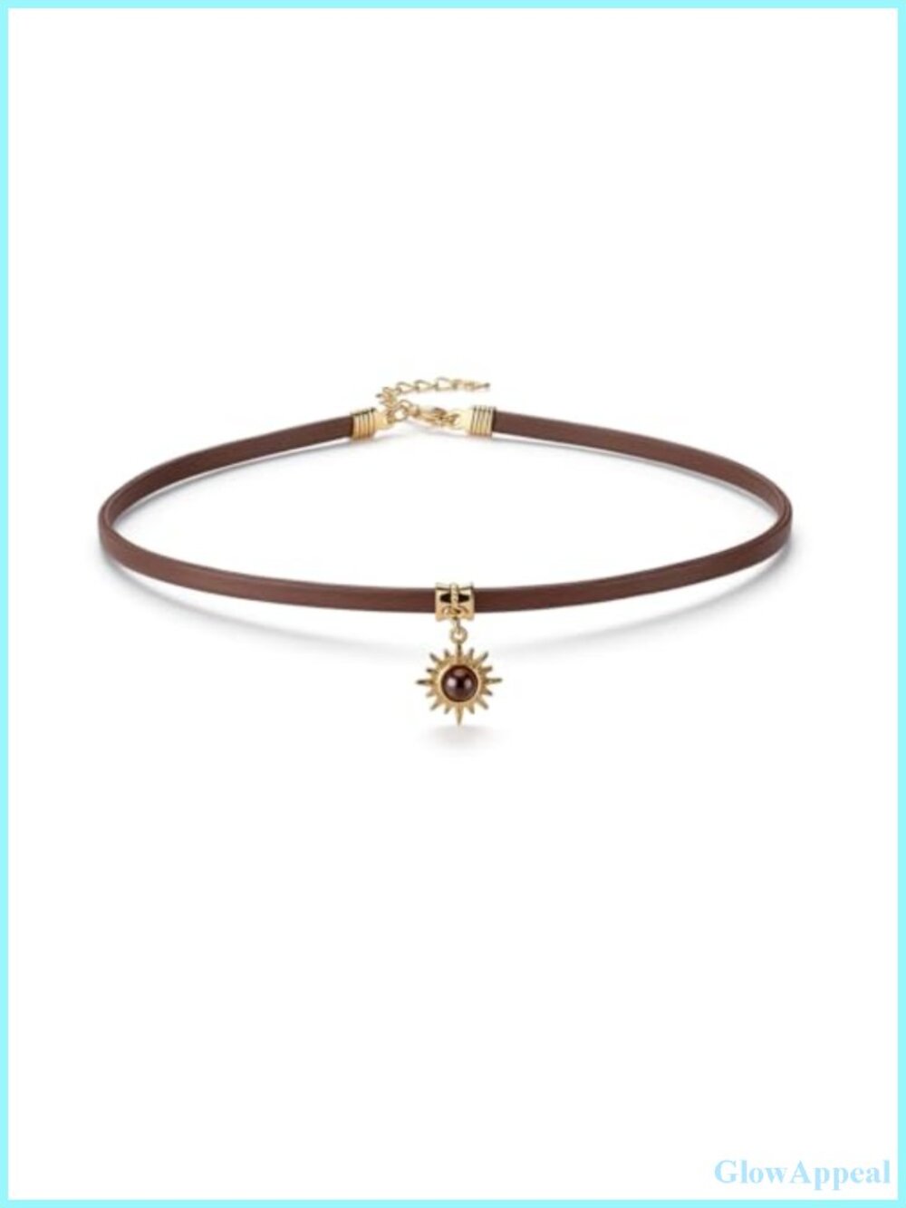 Vintage Distressed Gold Sun Pendant PU Leather Choker Necklace Adjustable